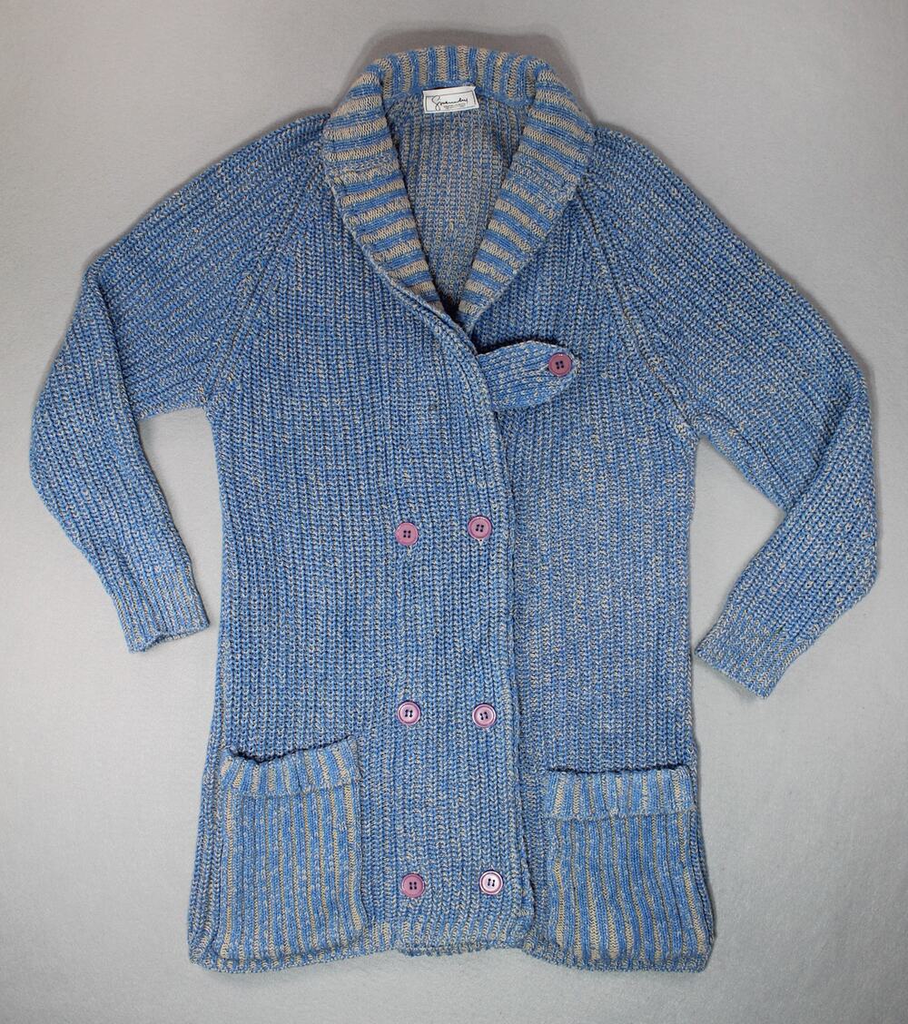 Vintage Givenchy Sport Blue Marbled Chunky Knit Cardigan Sweater Womens